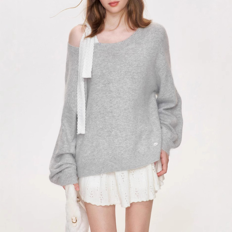 24aw sheep wool rabbit hair slouchy French style bow lace strap sweater 24aw sheep wool rabbit hair slouchy French style bow lace strap sweater