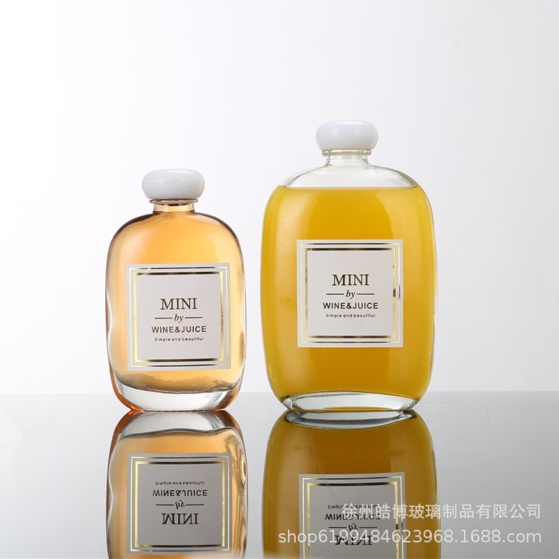 蘑菇扁方瓶果汁饮料瓶密封玻璃冷萃瓶咖啡瓶一斤装自酿果酒瓶