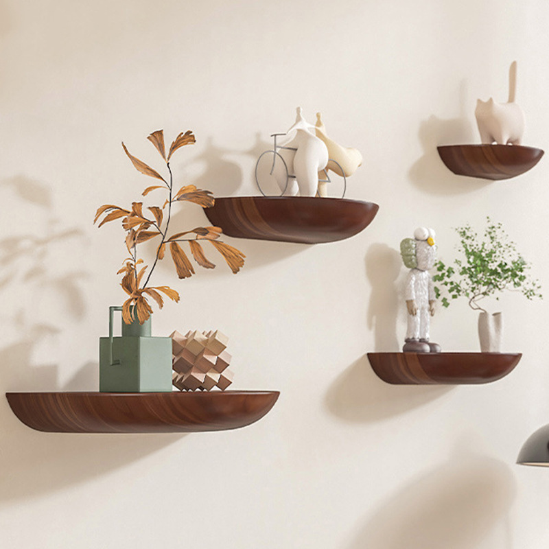 Fashion Wall Shelf Sky Ladder Solid Wood Semicircular Partition Nail-Free Wall-Mounted Shelf Storage Tv Wall Design