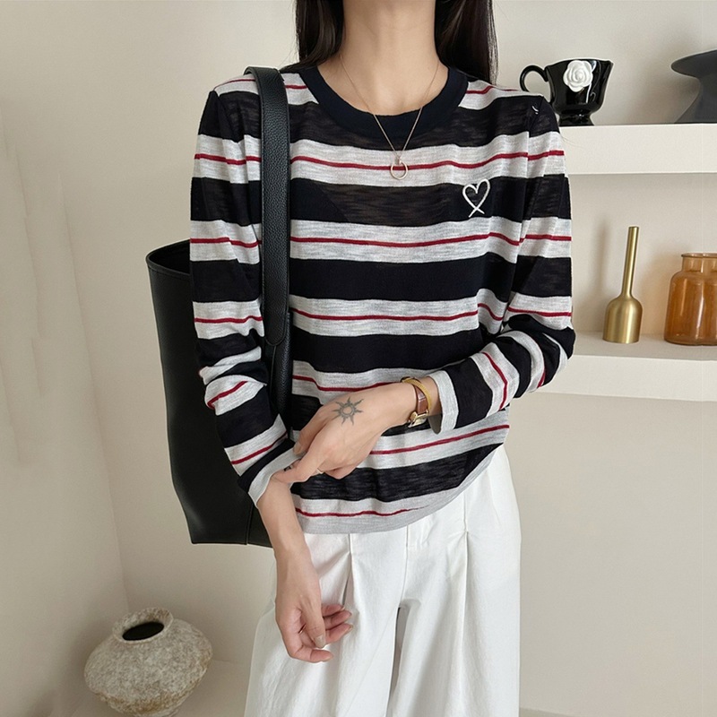 天丝亚麻针织衫女薄款2025新款夏季条纹宽松防晒上衣罩衫早秋女装|undefined