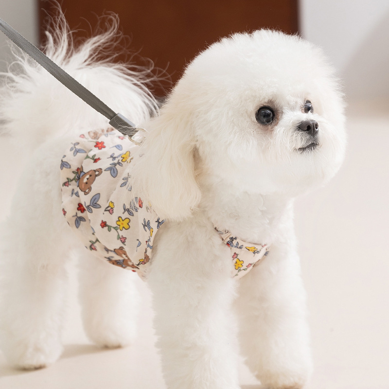 Ropa de perro de primavera y verano, lindo oso, vestido de calabaza colgante floral, oso de peluche, perro pequeño, gato, ropa para mascotas