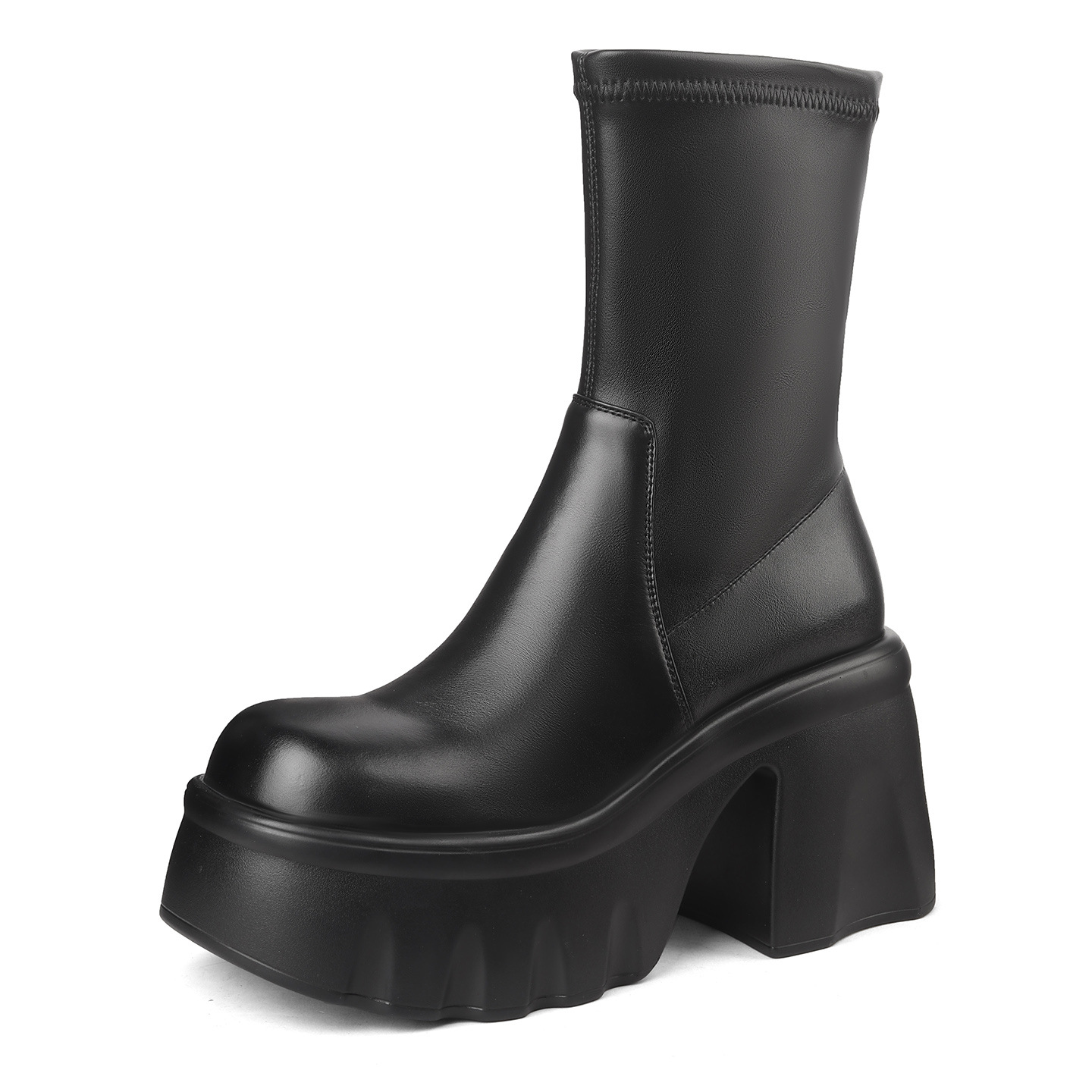 Boot nữ cổ thấp cao gót 10cm da thật đế dày tăng chiều cao mùa thu đông — Lớp lót bằng da bò, Lớp lót bằng da sáng chế