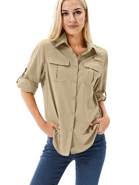 2026 New Women's Long-Sleeved Solid Color Casual Outdoor Quick-Drying Hiking Fishing Sun-Proof Breathable Thin Travel Shirt