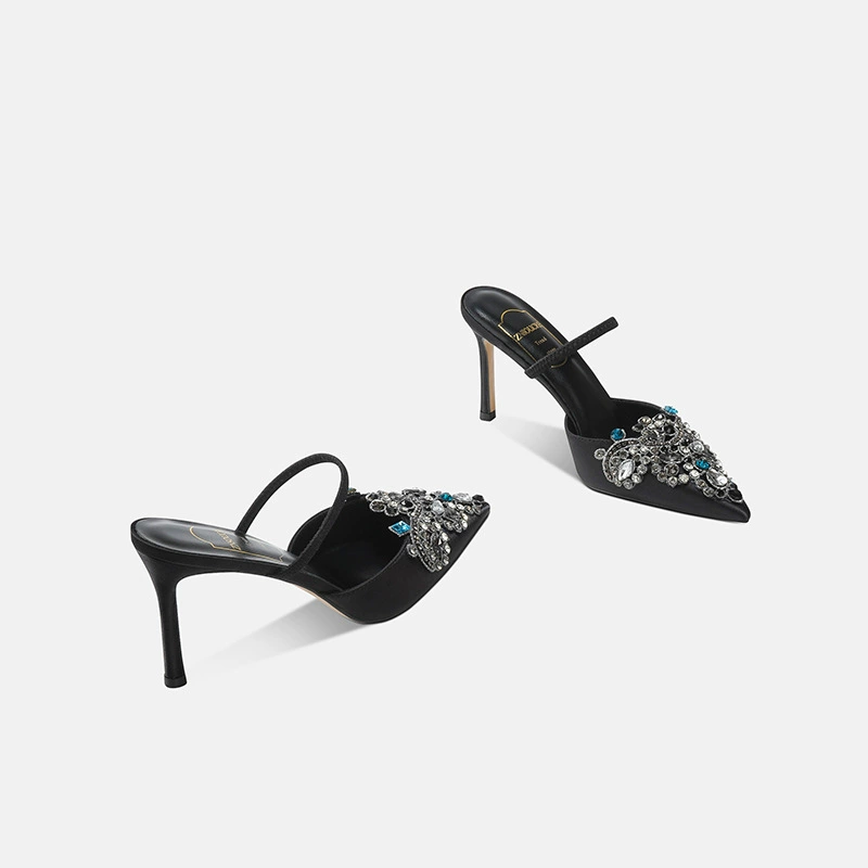 708-91 Темперамент новые вышитые алмазы открытые туфли на каблуке stiletto с острым носком дизайн шпилька обувь пустышки для женских банкетных туфель