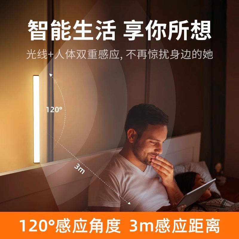 led智能人体感应灯led小夜灯USB圆形充电磁吸免装橱柜厕所楼梯灯|undefined