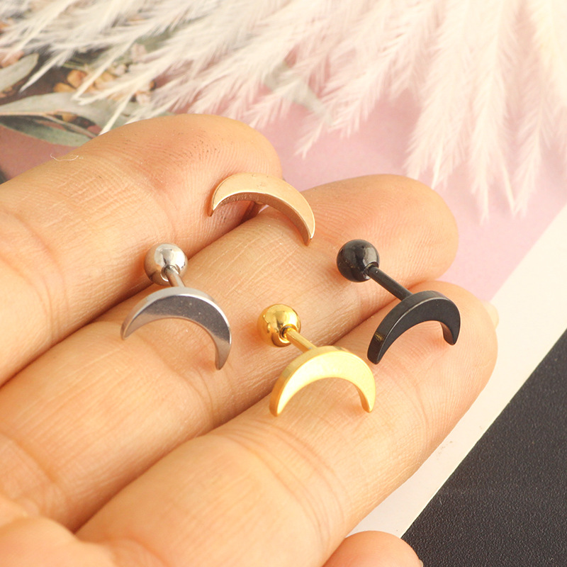 Simple Style Moon Stainless Steel Metal Ear Studs 1 Piece display picture 1