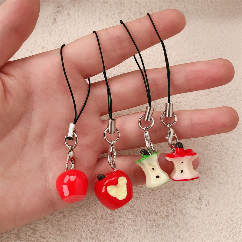 Mini colgante de bolsa de núcleo de manzana lindo colgante de teléfono móvil niña corazón rojo amor colgante de manzana joyería pequeña