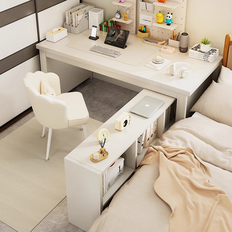 Computer Desk Cream Style Bedroom Home Desk with Drawers Simple Modern Office Desk Rectangular Writing Desk