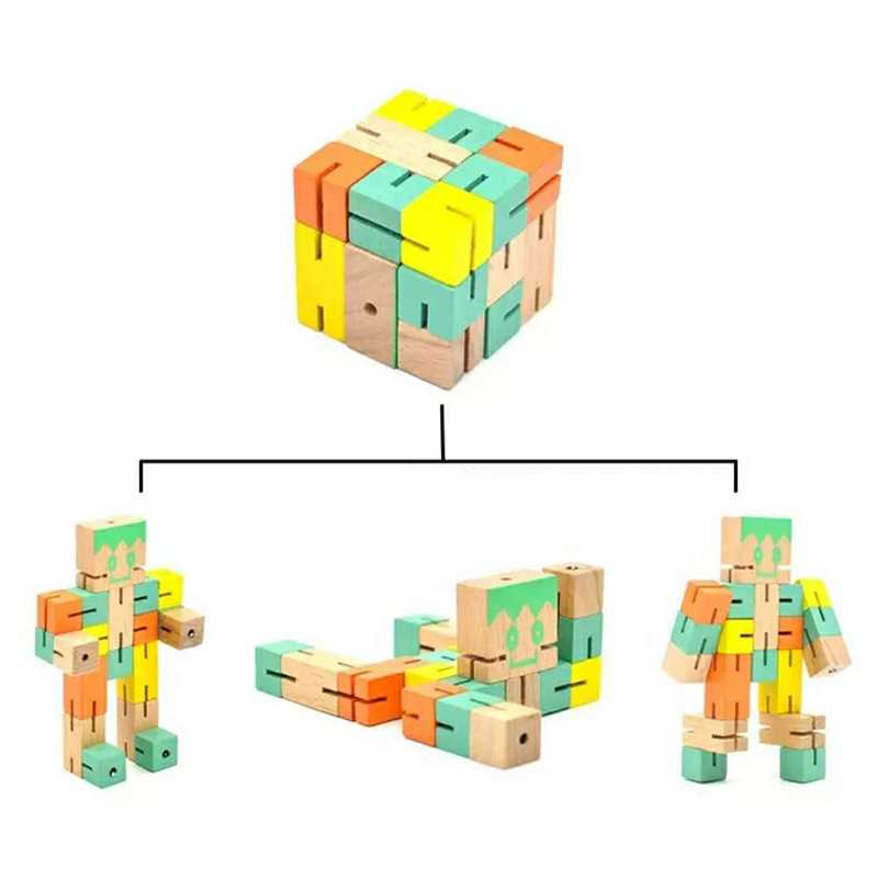 Variedad cubo robot Deformación de madera rompecabezas juguetes de inteligencia matemática estudiantes de primaria 3-9 años de edad