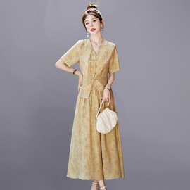 新中式国风套装连衣裙女装2024夏季新款气质显瘦短袖两件套裙子