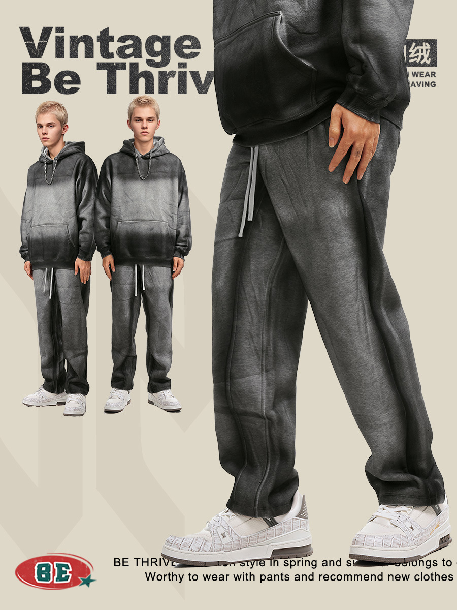BE ropa de hombre de otoño 2025 pantalones deportivos de moda sueltos graduados hombre americano callejera lavado con agua pantalon de piernas anchas