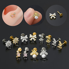 Cross-border Amazon best-selling stainless steel rod piercing lip nail micro-encrusted zircon geometric creative lip ornaments directly supplied from the manufacturer