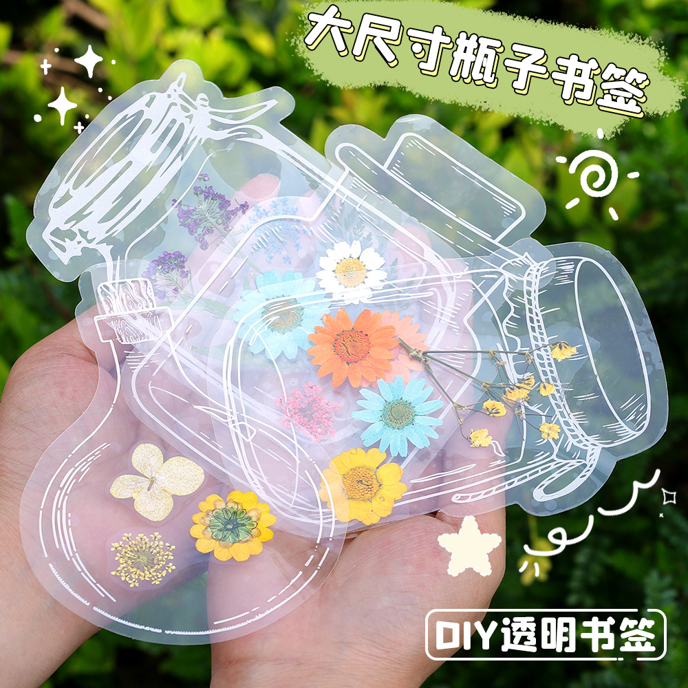 Bolso de papel adhesivo transparente PET creativo para estudiantes de primaria, botella de bricolaje hecha a mano, flor seca, etiqueta engomada, marcador, etiqueta decorativa al por mayor