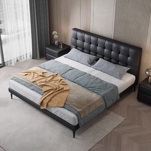 Italian Minimalist Black Double Bed Modern Minimalist Small Apartment Solid Wood Single Bed Nordic Internet Trendy Soft Bag Light Luxury Bed