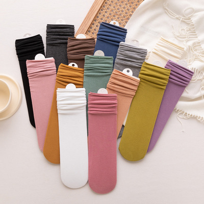 袜子女中筒春秋季男女士透气棉袜日系堆堆袜吸汗防摩擦纯色中筒袜