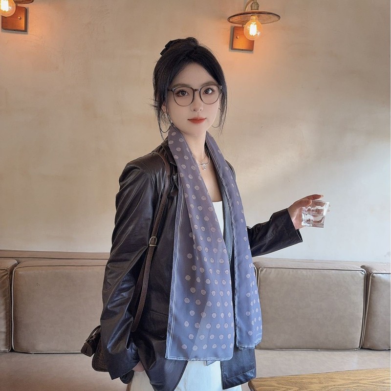 新款韩系法式波点领巾春秋气质款丝巾女百搭围巾西装衬衫装饰围巾|undefined