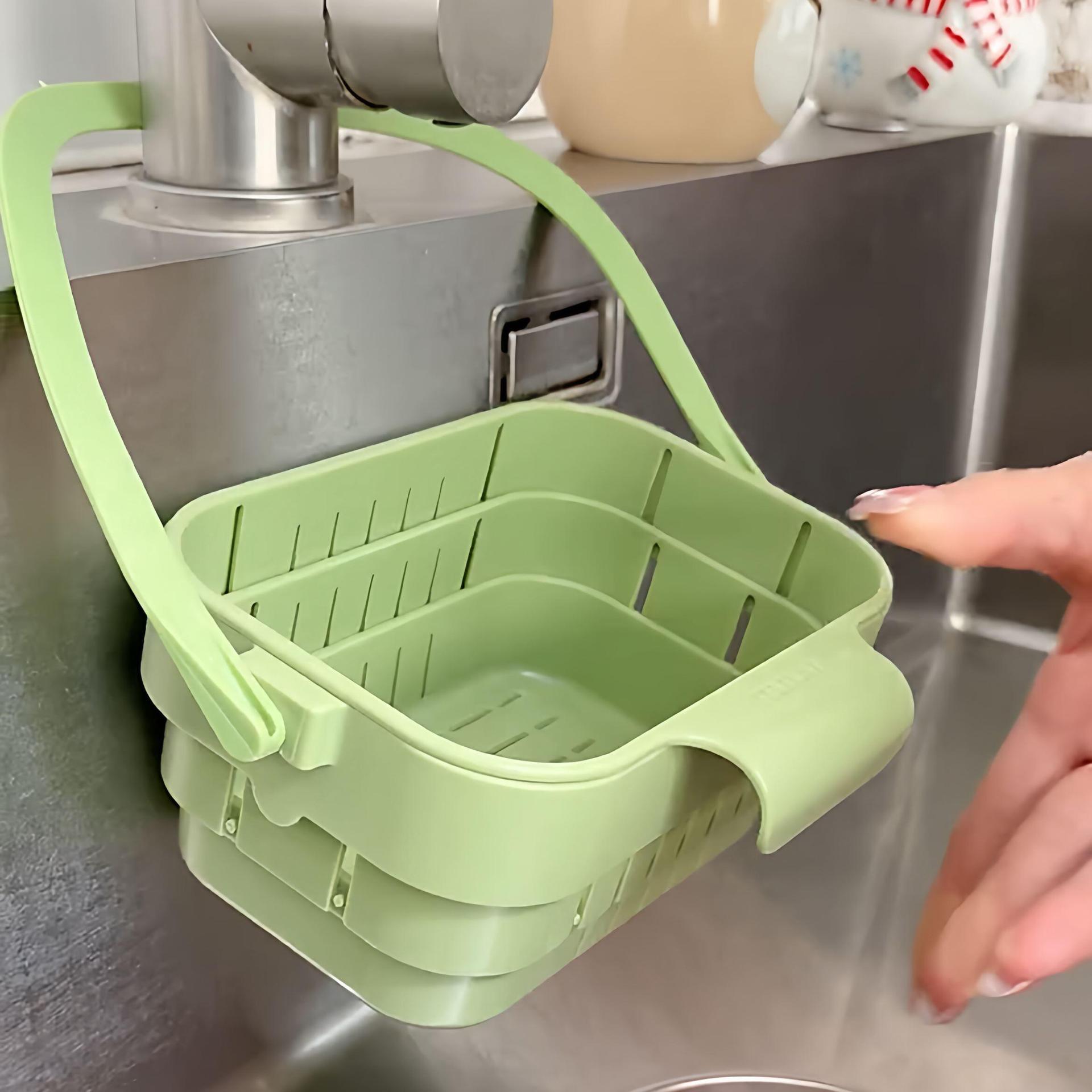 Cesta de drenaje plegable lavabo de cocina lavabo de verduras cesta de filtraje telescópica separación seca y húmeda cesta de almacenamiento PP cesta de drenaje