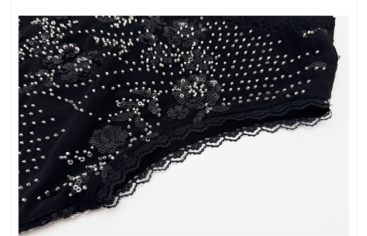 Bộ ba món vest đen, váy nửa và quần dài phong cách Tân Trung Hoa cổ điển, cổ V, thêu sequin — Vest đen, Trang phục [Vest+Half Dress], nửa váy, Quần dài chi tiết 4