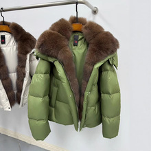 2025冬新海宁貉子毛领皮草外套女休闲保暖鹅绒羽绒服可拆卸外贸