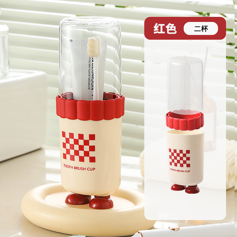 Lindo pie, taza de lavado de viaje, cepillado portátil, dibujos animados de bricolaje, cepillo de dientes para niños, taza de plástico para enjuague bucal