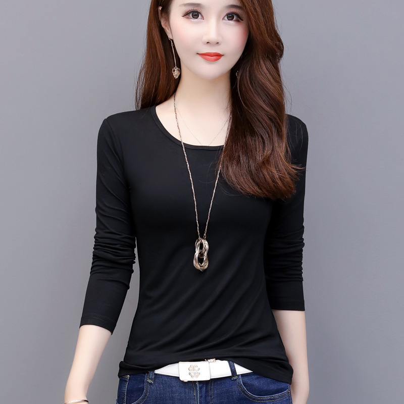 Modal Low-Neck Base Shirt for Women, Suitable for Spring, Autumn, and Winter, Round-Neck Long-Sleeve T-Shirt, Slim-Fit Top, 2025 New Style, Slimming Effect