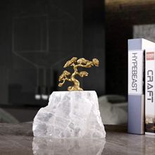 轻奢迎客松摆件天然石底座客厅玄关柜样板间电视柜家居装饰品