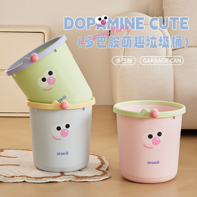 Trash Can for Home Use, Dopamine Aesthetic, High-Capacity, Thickened, Plastic Trash Can with a Ring, Suitable for Kitchen and Bathroom