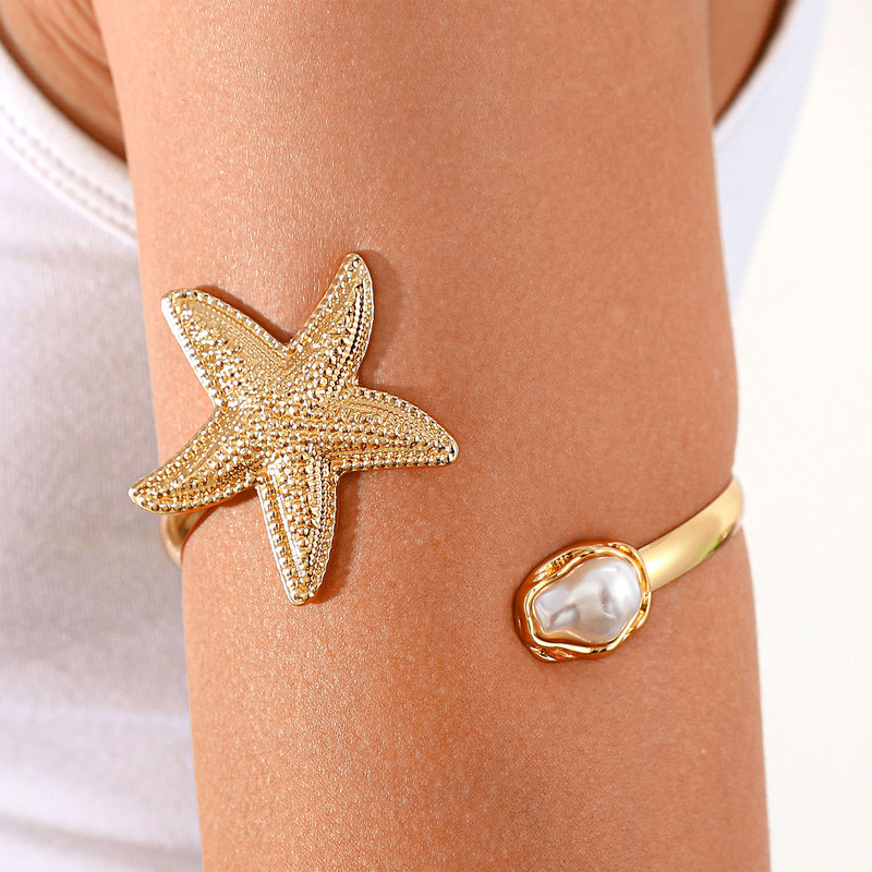 European and American Cross-Border Hot Selling Ocean Resort Style Starfish Shaped Imitation Pearl Armband Women's Open Adjustable Upper Arm Bracelet
