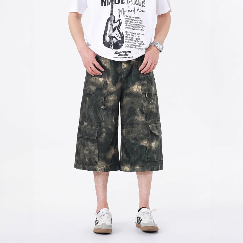 American-Style Heavy-Duty Multi-Pocket Camouflage Cargo Shorts 2025 Summer Street Loose Wide-Leg Cropped Pants