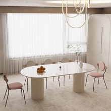意式纯白色岩板餐桌椅组合民宿网红同款轻奢奶油风罗马柱饭桌餐桌