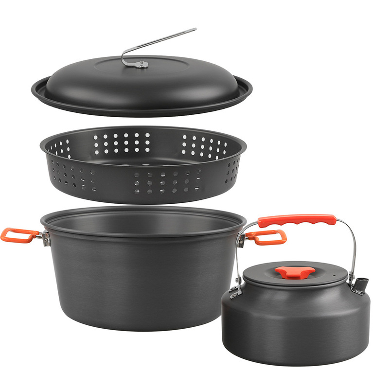 Outdoor camping set pot steamer teapot combination double-ear folding large steamer with 1.6L kettle large capacity 5L Outdoor camping set pot steamer teapot combination double-ear folding large steamer with 1.6L kettle large capacity 5L