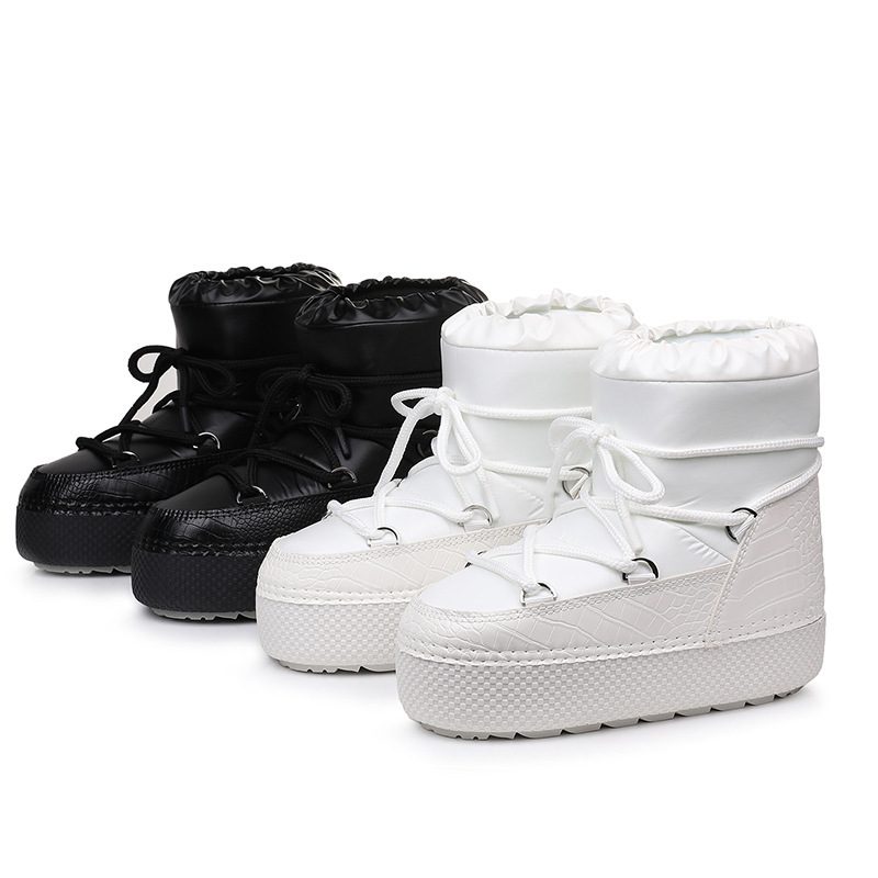 Cross-Border Export European and American Crocodile Pattern Thick-Soled Snow Boots Women's Space Short Boots Winter New Warm Snow Shoes Waterproof