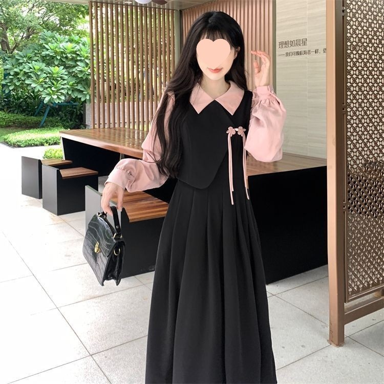 大码法式两件女装秋冬新款甜美拼接连衣裙mm200斤遮肚显气质裙子|undefined