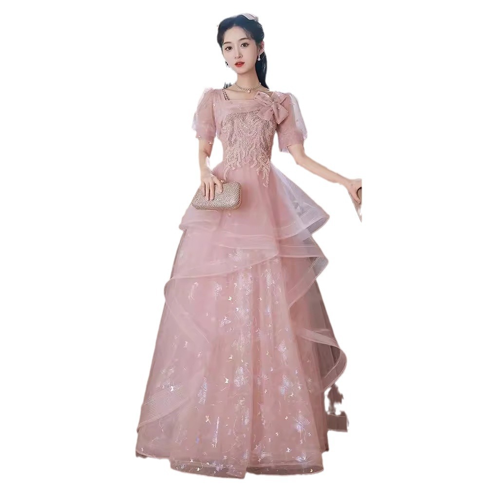 Vestido de noche rosa para mujer, nuevo modelo 2026, estilo de lujo ligero, nicho de alta gama, sofisticado, para ceremonia de mayor edad, presentación, examen de arte escénico