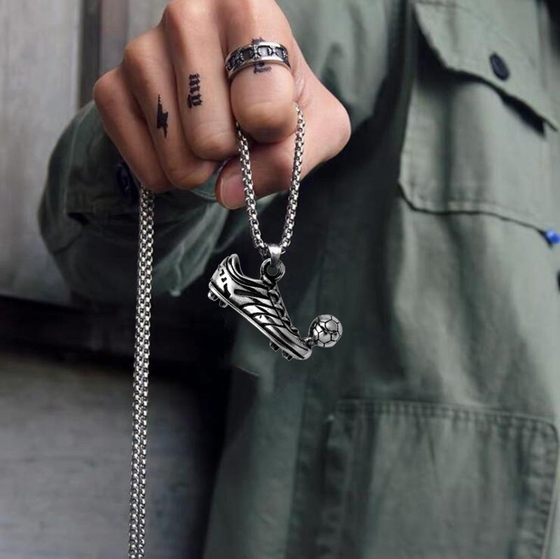 Stainless Steel Sneakers Football Necklace European and American Cross-Border Hip-Hop Jewelry Titanium Steel Men's Necklace Pendant Wholesale