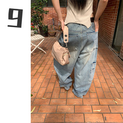 [9hour] アメリカ式ポケット工装デニム長ズボン女性2025春のゆるいワイドパンツ女性h1228
