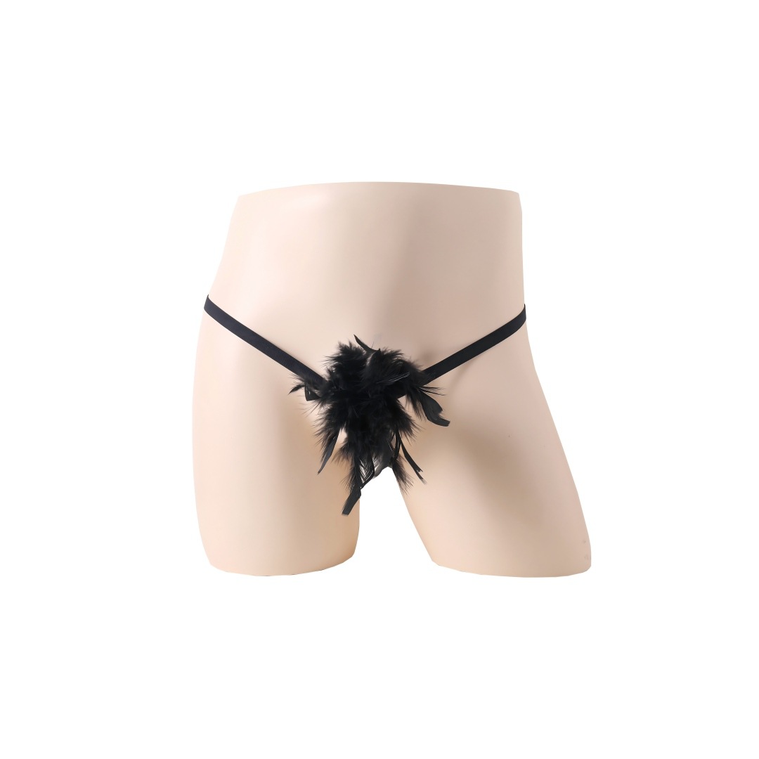 Sexy Lingerie Long Tail Wearable Panties with Feather Balls Thong Sexy T-Back Men's Sexy Underwear