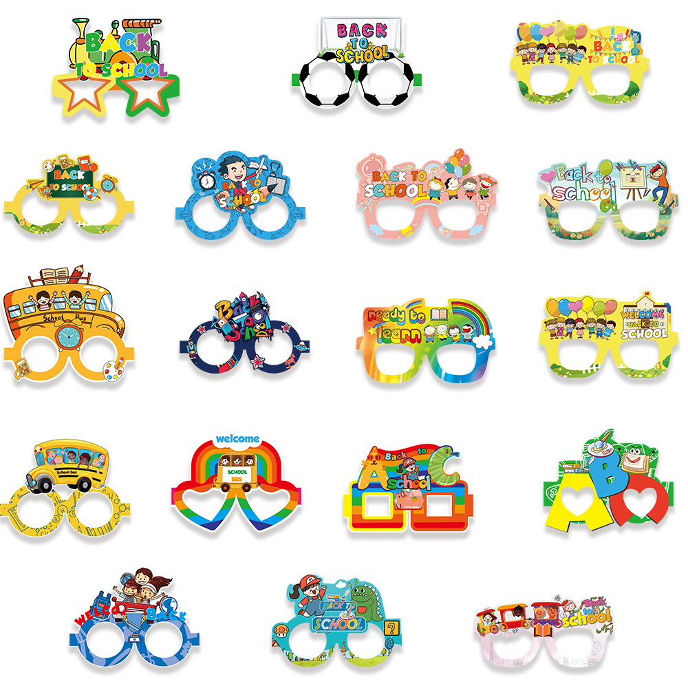 9 unids/set transfronterizo nueva temporada escolar decoración gafas de fiesta kindergarten escuela niños dibujos animados gafas de papel marco