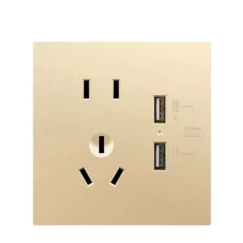 Interruptor eléctrico internacional, panel de toma de corriente, toma de pared, hogar oculto 86 champagne, panel grande dorado, tres orificios