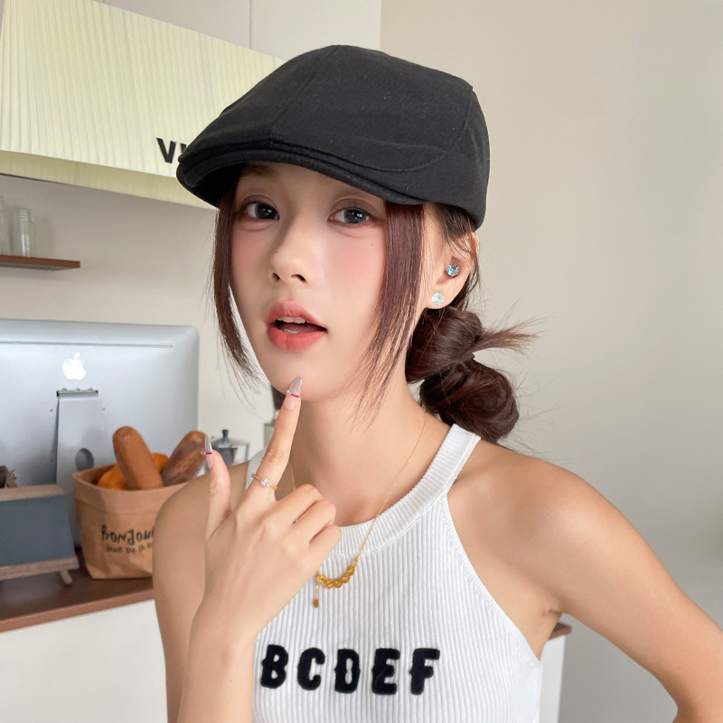 英伦风复古前进帽女夏季日系报童帽显脸小古着风反戴鸭舌画家帽子|undefined