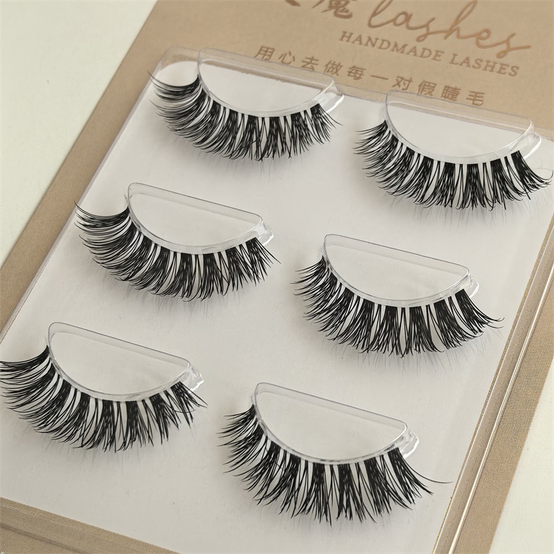 Ai Mo Pestañas postizas nuevas europeas y americanas, simulación gruesa, rizada, pelaje de varios niveles, tallo 3d esponjoso, hilo de seda fino, tallo transparente
