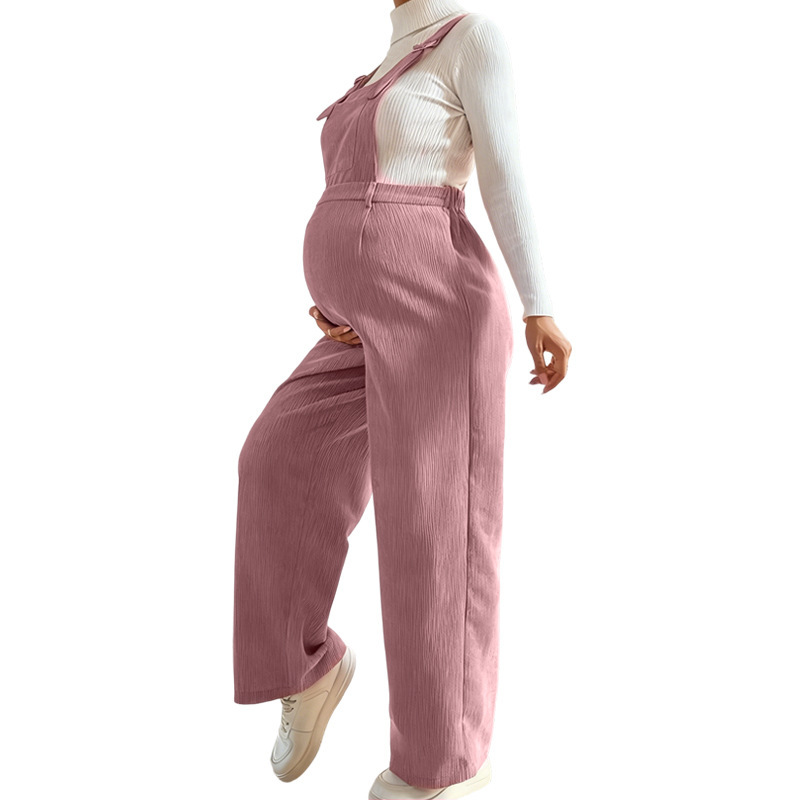 Cross-Border Maternity Corduroy Overalls Pink High-Waisted with Adjustable Shoulder Straps Gentle Casual Jumpsuit for Pregnancy