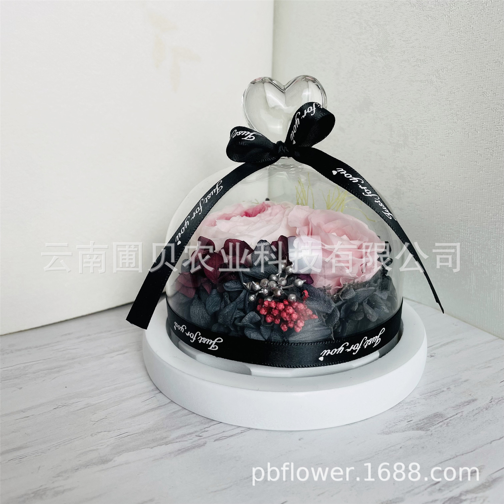 Flor melocotón corazón Eternal Rose Navidad Tanabata Día de San Valentín regalo eterna flor cubierta de vidrio en stock al por mayor