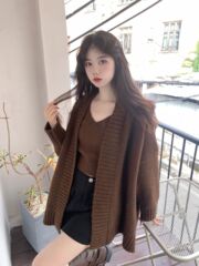 时尚套装女秋冬慵懒风长袖针织开衫毛衣外套内搭小吊带背心两件套