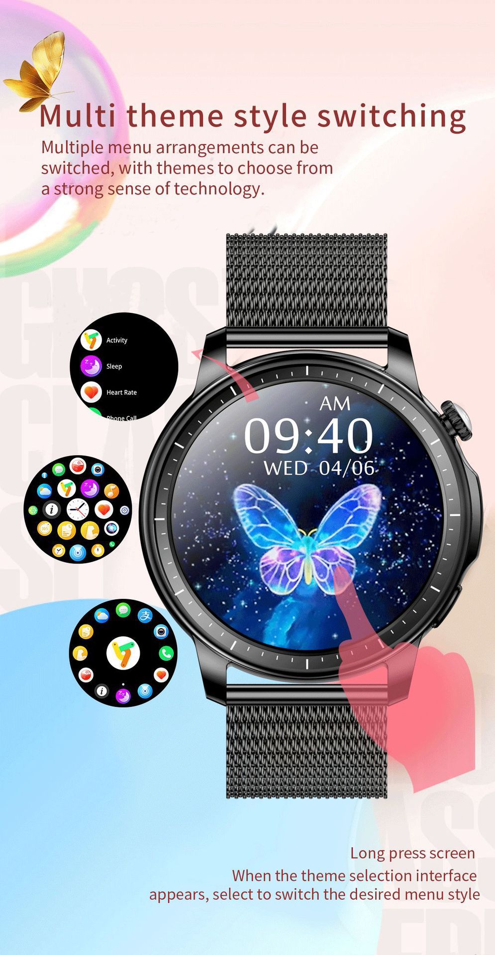 New V65 smartwatch, AMOLED screen, waterproof, smart reminder, Bluetooth, sports watch, ladies' bracelet undefined