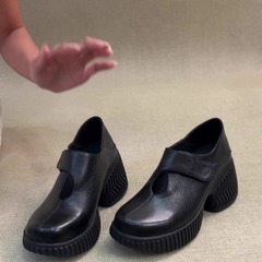 羊皮版~2025年新款复古风厚底秋圆头粗跟单鞋女款气质乐福鞋百搭