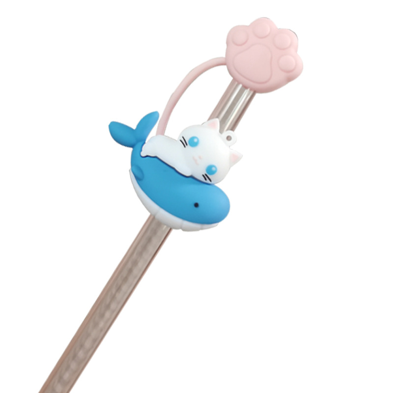 Fábrica al por mayor creativa de dibujos animados de silicona paja tapón paja manga a prueba de polvo silicona paja tapa accesorios