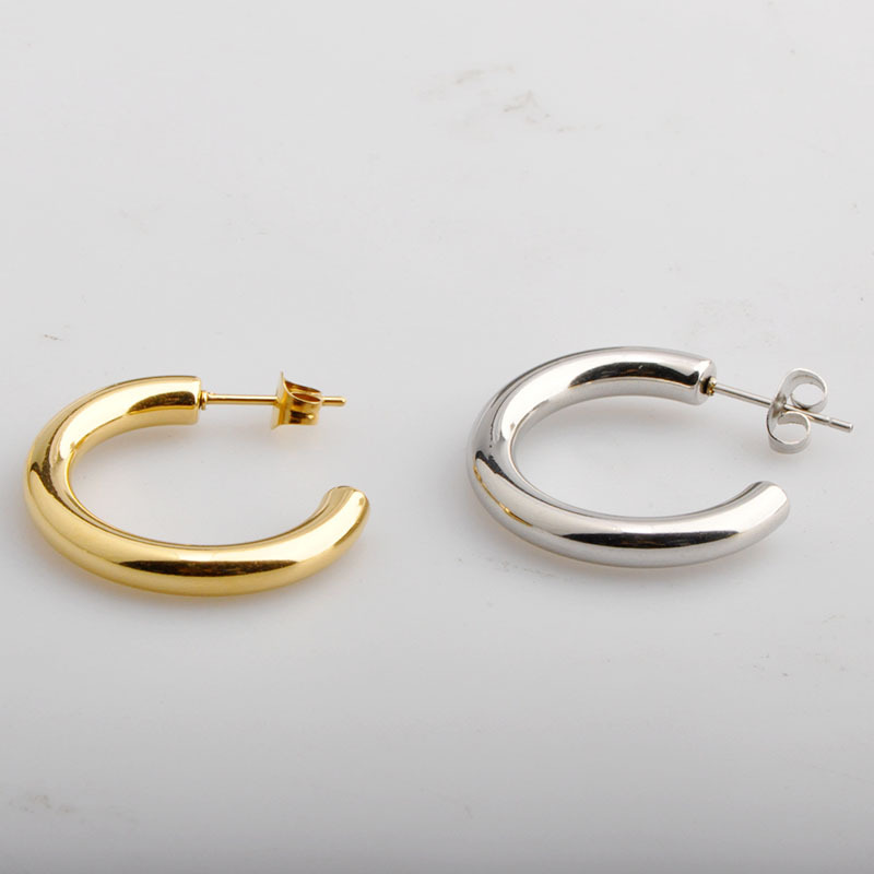 1 Paire Style Simple Forme C Placage Acier Au Titane Plaqué Or 18k Boucles D'oreilles display picture 4