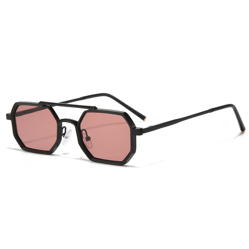 Foreign Trade Metal Copper Small Frame Polygonal Sunglasses Women's Men's Universal European and American Retro Double Bridge Aviator Sunglasses