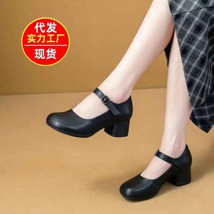 2025秋季新款极简风气质一字扣带玛丽珍鞋女复古圆头粗跟浅口单鞋|undefined